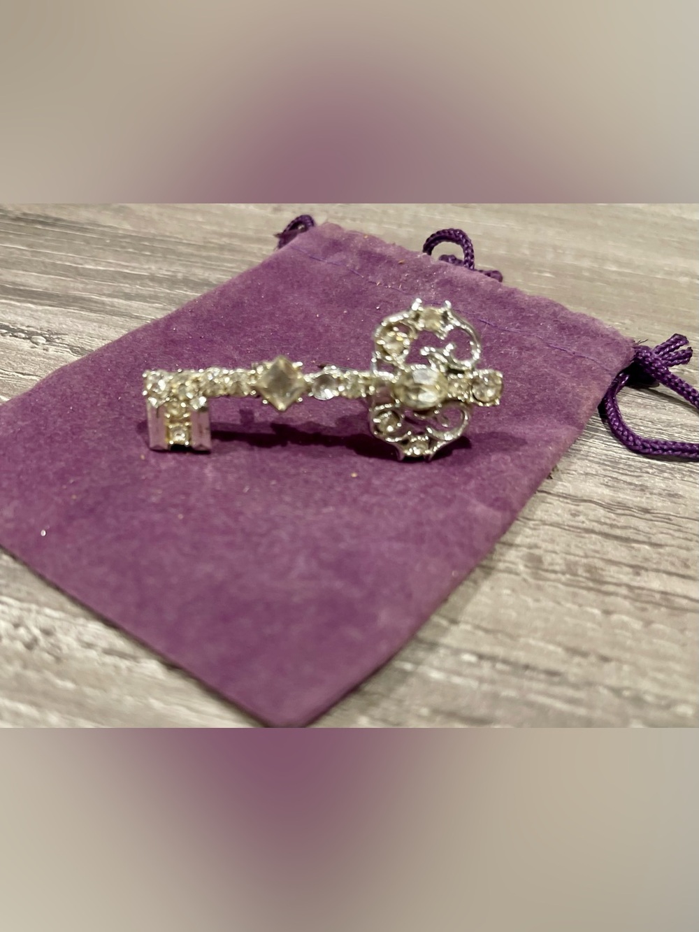 Silver Crystal Key Brooch - Elegant Silver Tone Jewelry